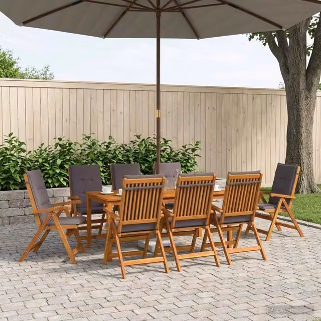 Set da pranzo da giardino vidaXL in legno di acacia naturale con 9 pezzi per 8 persone, colore marrone e antracite