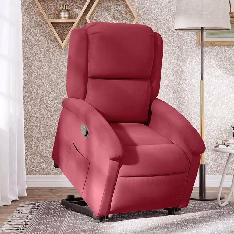 vidaXL Poltrona Alzapersona Reclinabile in Velluto Rosso con Assistenza Elettrica per Senior