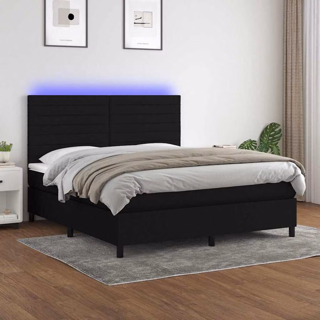 Letto a Molle con Materasso e LED vidaXL in Tessuto Nero L/P/H: 160 x 200 x 128 cm – 1