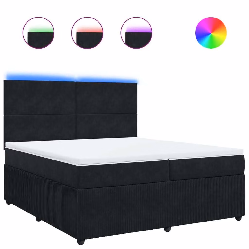 Giroletto a Molle con Materasso Nero 200x200 cm in Velluto