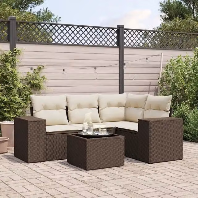 Set Divano da Giardino 5 pz con Cuscini Marrone in Polyrattan 3254860