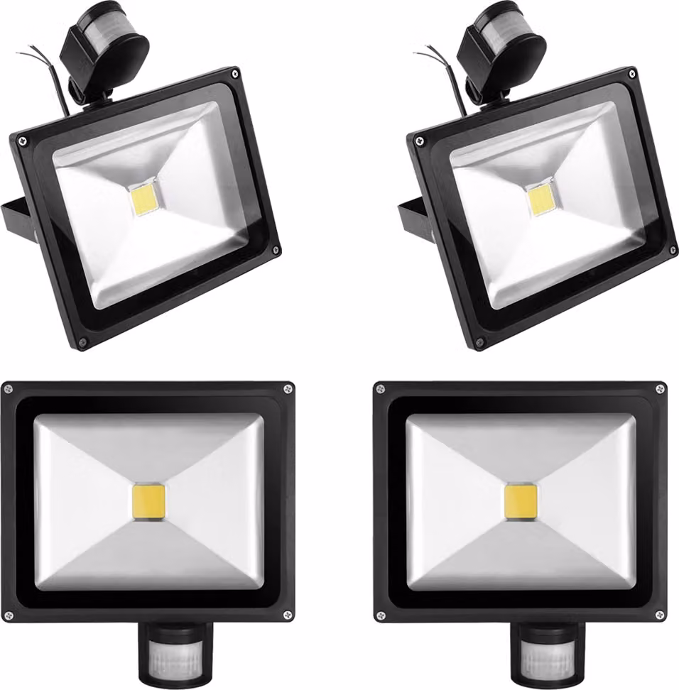 Greenmigo 4x 30W Proiettore con sensore di movimento, luce bianca calda, corpo in alluminio nero, IP65, lampada LED impermeabile, applique, illuminazione diffusa, illuminazione da esterno, lampada da giardino a LED, faretto da esterno