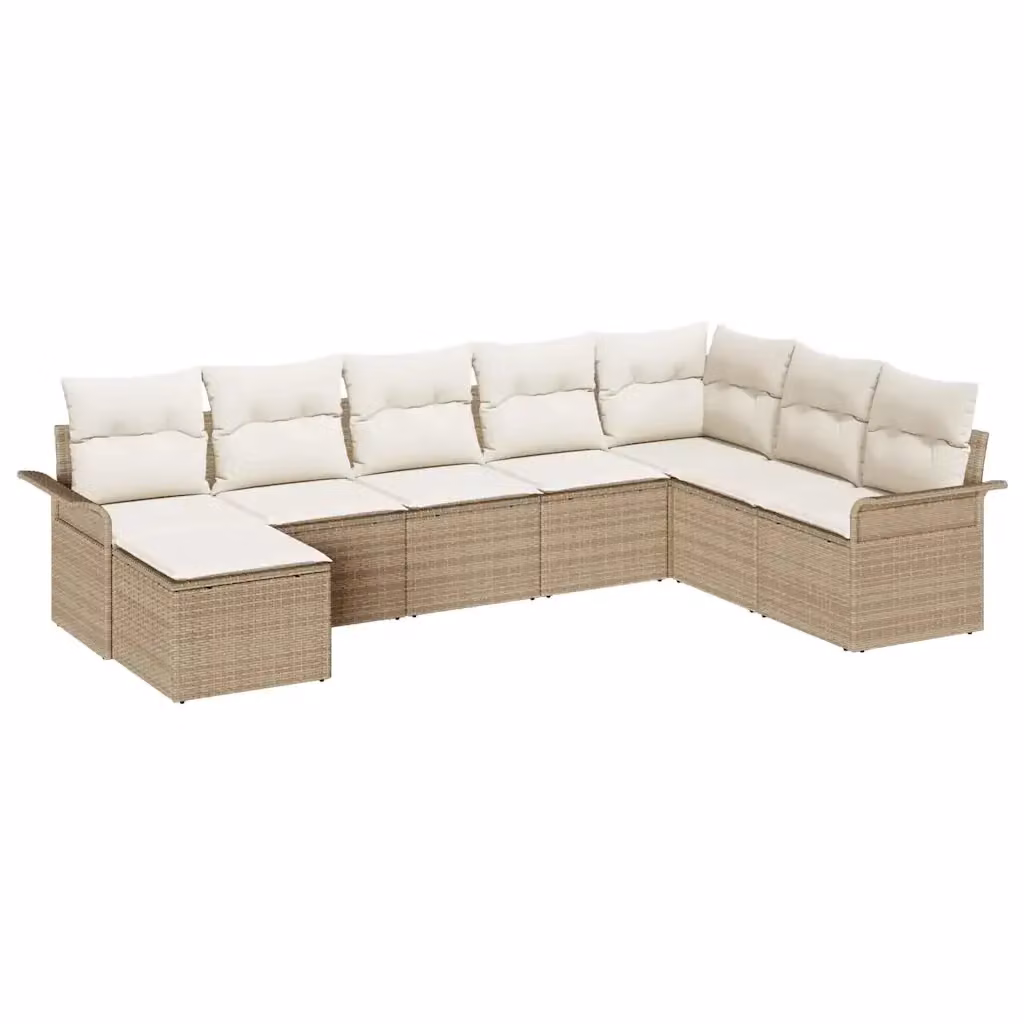 Set Divano da Giardino vidaXL 8 pz Beige con Cuscini e Tavolino, Design Moderno a L in Polyrattan e Metallo con Struttura in Acciaio Verniciato a Polvere – 2