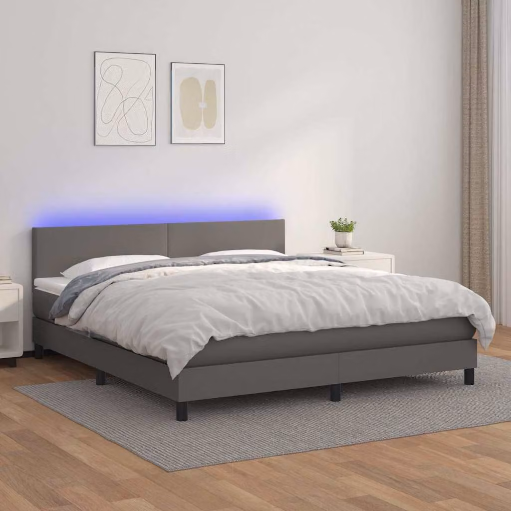 vidaXL Letto con Giroletto a Molle, Materasso Ibrido e Illuminazione LED, Grigio, L/P/H: 180 x 200 x 88 cm – 1