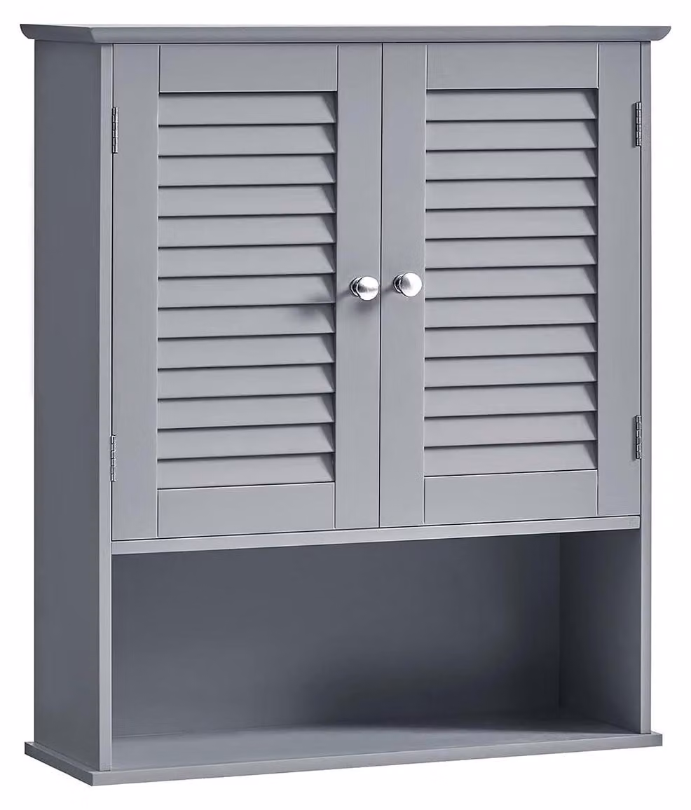 Mobiletto da bagno – Armadietto contenitore – Ripiano regolabile – 30 x 30 x 82 cm – Grigio – MDF – Ante a listelli
