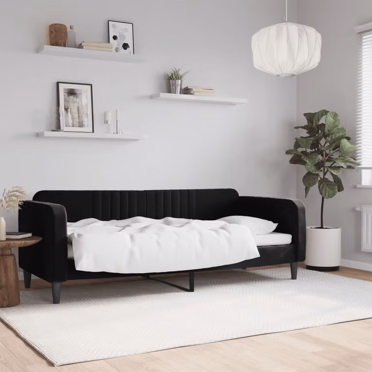 Letto da giorno moderno vidaXL in velluto nero L 200 x P 80 x H 75 cm