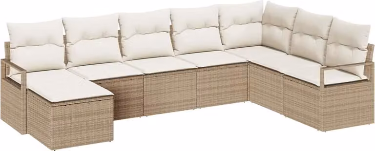 Set di divani con cuscino 8 pcs Beige polyrattan