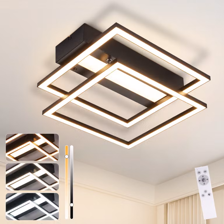 ZMH Plafoniera LED 42W nera da soffitto cucina dimmerabile con telecomando camera da letto moderna lampada da corridoio plafoniere angolari per soggiorno