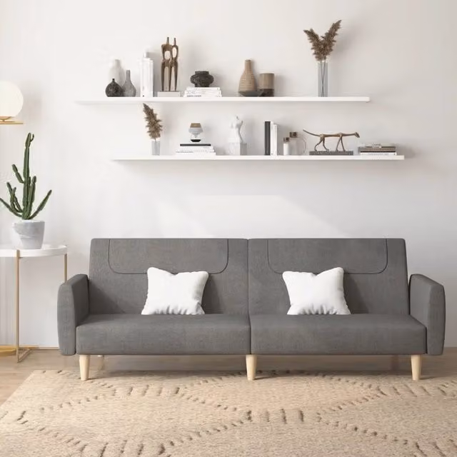 Divano Letto Click Clack vidaXL Grigio con Struttura in Legno Solido e Poggiatesta Regolabile per Soggiorno – 1