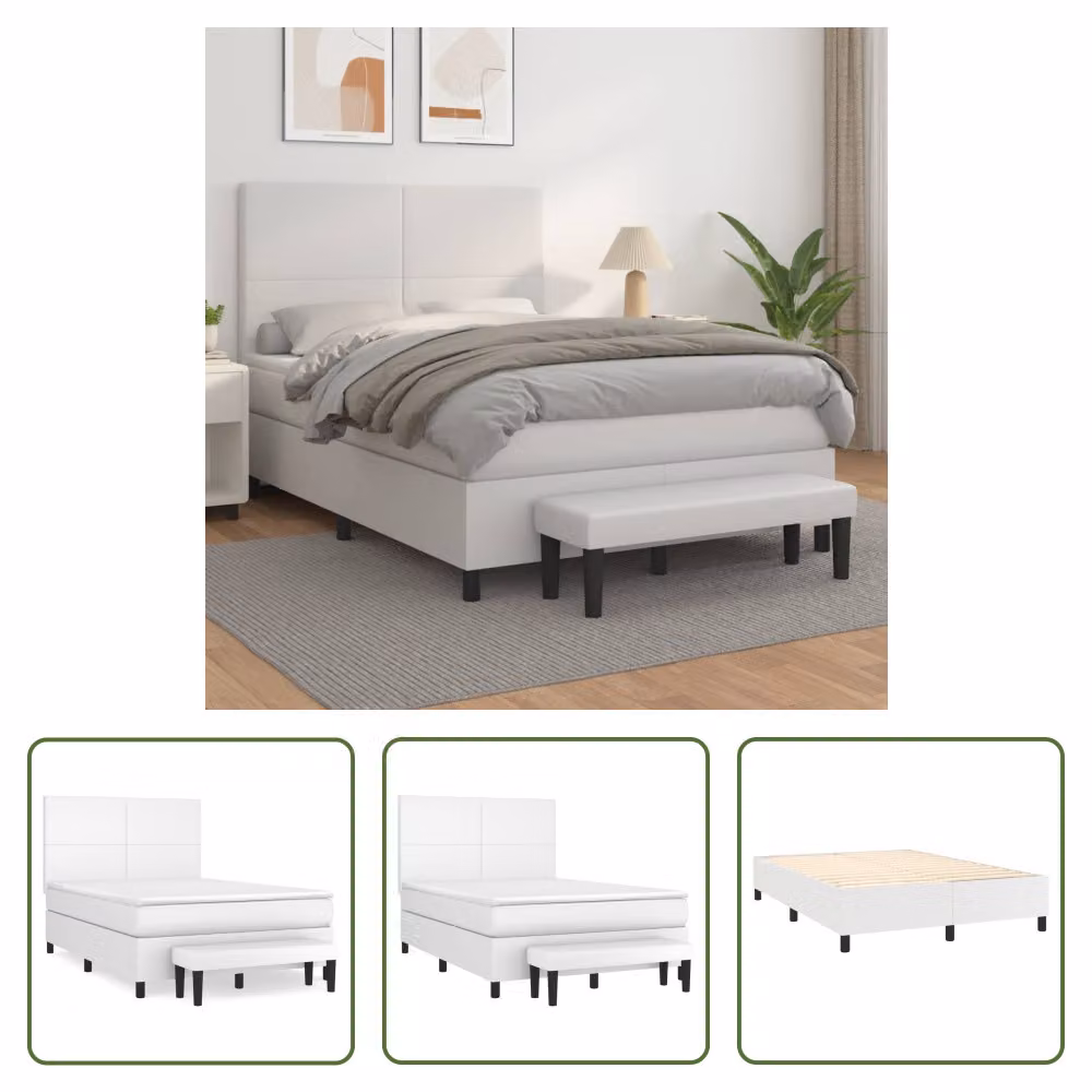 The Living Store Letto a molle con materasso bianco 140x200 cm in Pelle finta