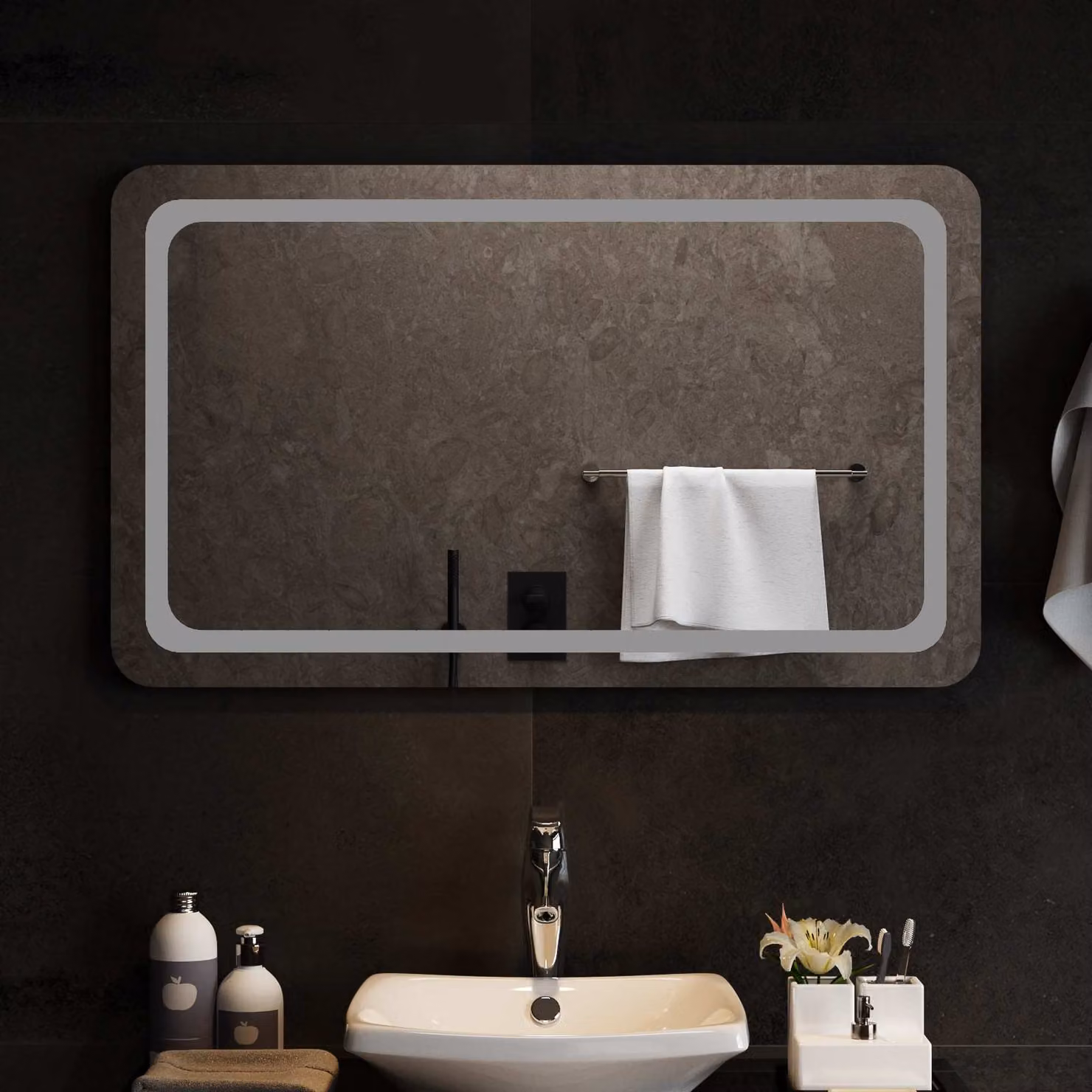 Specchio da bagno moderno con luce LED vidaXL in vetro temperato, L: 100 cm, H: 60 cm