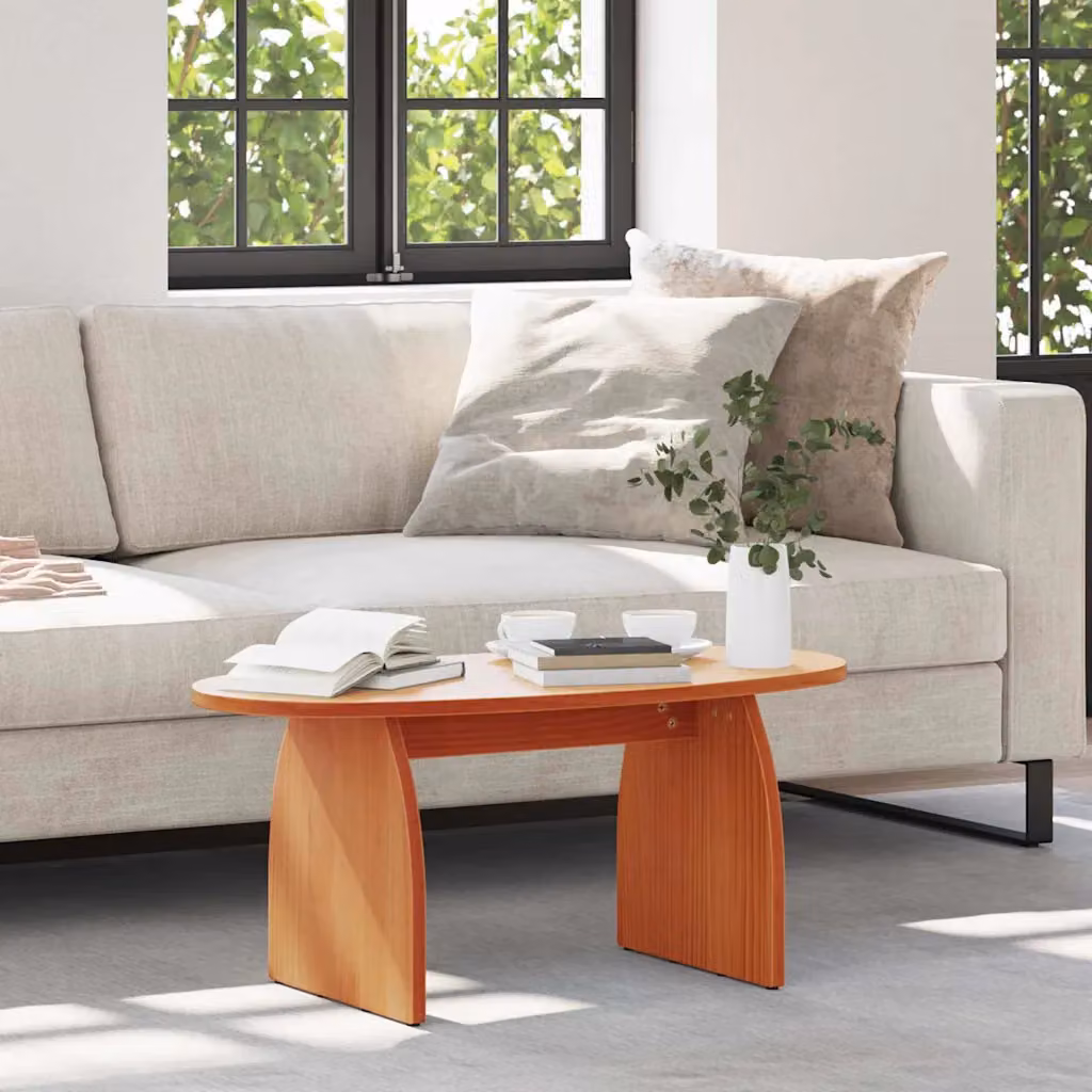 vidaXL Tavolino da salotto ovale in legno di pino marrone cerato L 80 cm x P 40 cm x H 35 cm