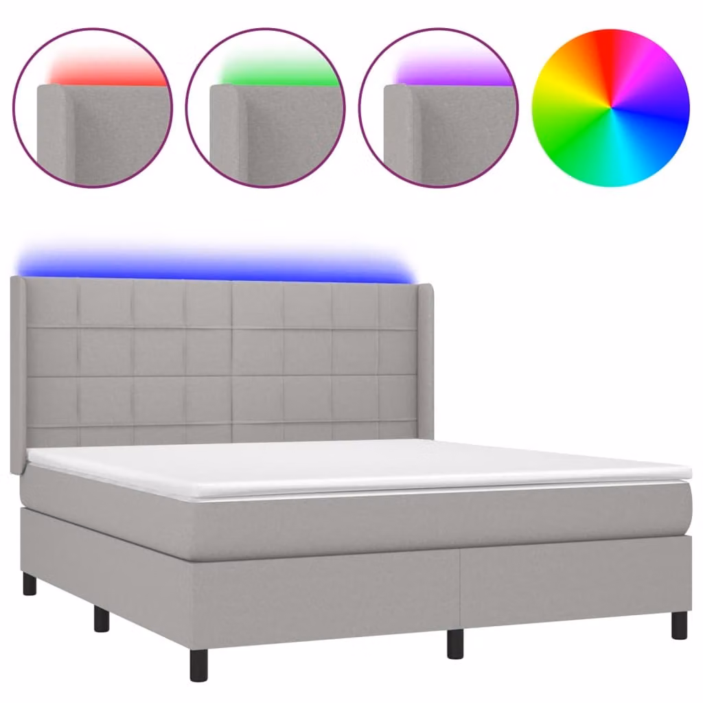 Letto a Molle Materasso e LED Grigio Chiaro 180x200 cm Tessuto