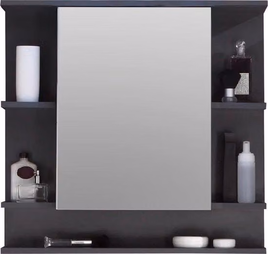 Specchio per Bagno in Legno 72 X 76 X 20 Cm colore Grigio Scuro - Design Stilistico