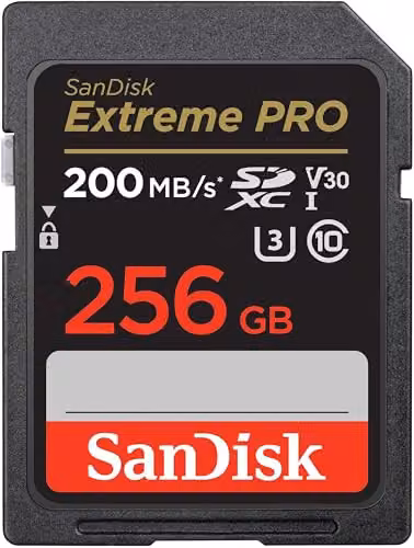 SANDISK Extreme PRO 256 GB scheda SDXC (SD Card, V30, UHS-I, Velocità fino a 200 MB/s, SANDISK QuickFlow Tecnologia, V30, UHS-I, Class 10, U3, software di recupero file RescuePro Deluxe)