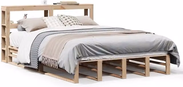 Letto matrimoniale | Letto per adulti | Giroletto con Testiera 140x190 cm in Legno Massello di Pino