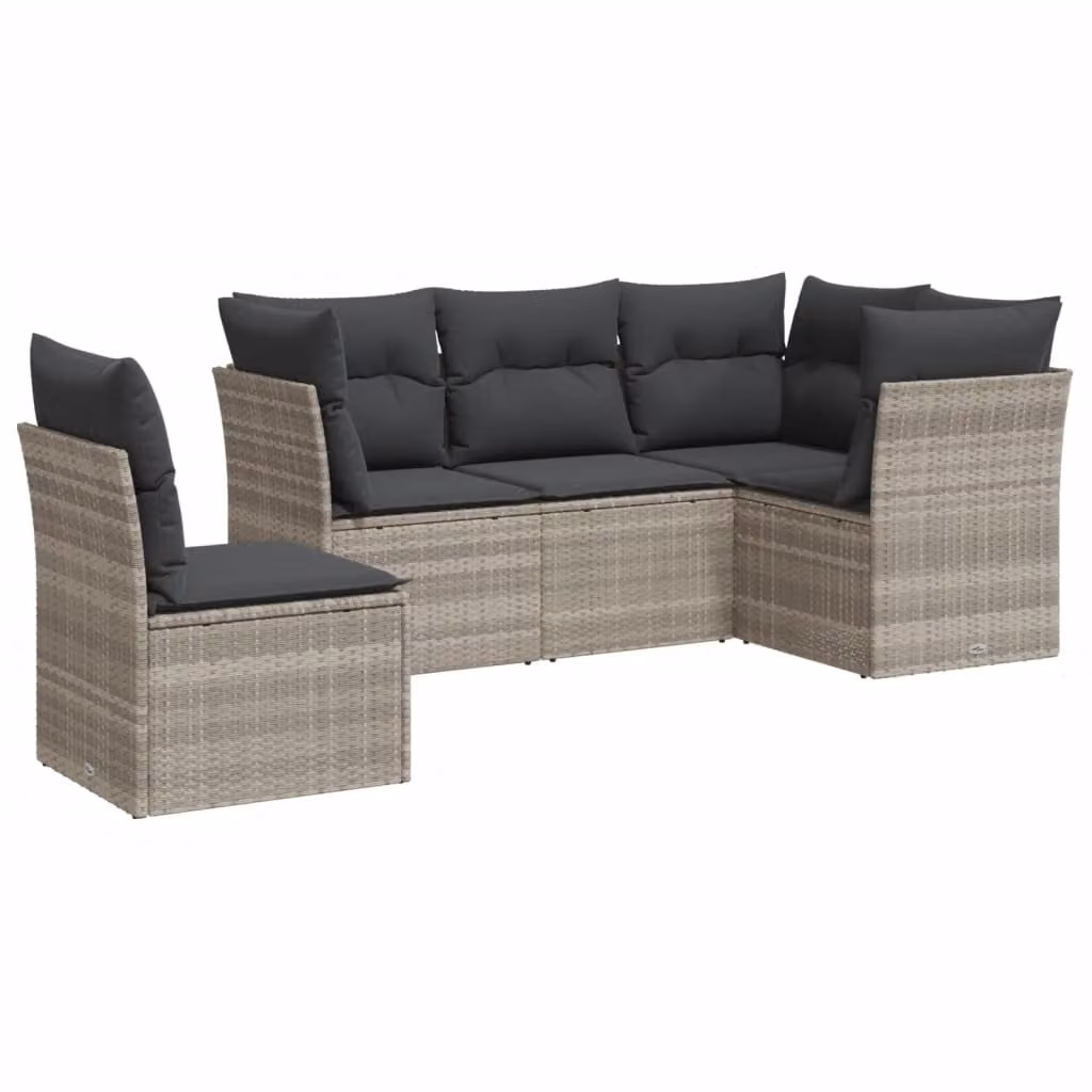 Set Divano da Giardino 5pz con Cuscini Grigio Chiaro Polyrattan