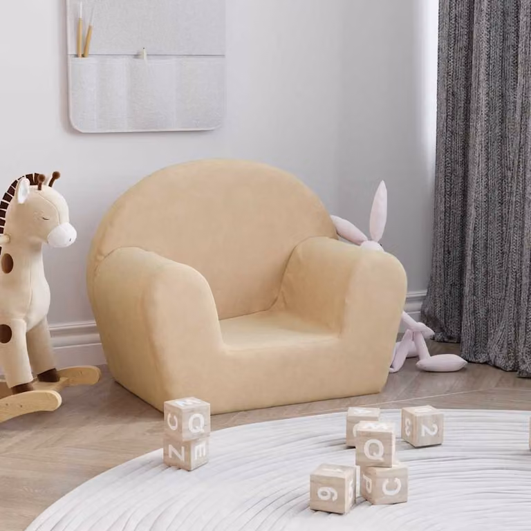 vidaXL Divano per Bambini in Morbido Peluche Beige L: 57 cm, P: 34 cm, H: 45 cm
