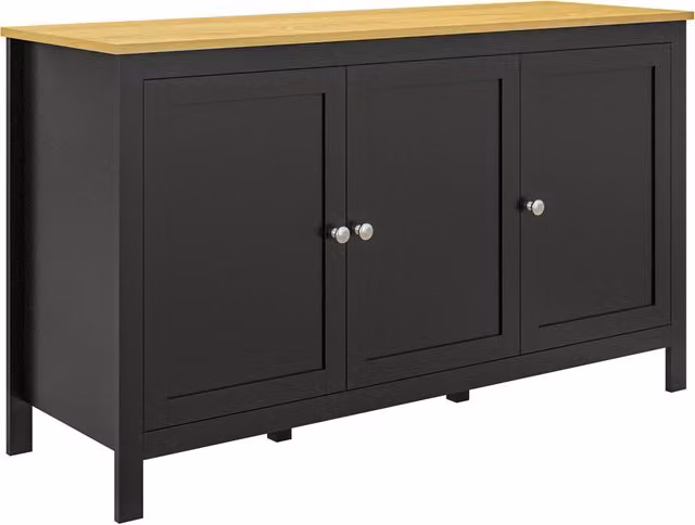 Credenza 3 Ante ¨C Xylo ¨C Nero 120x40x70 cm con Ripiani Regolabili per Cucina Ingresso Sala da Pranzo