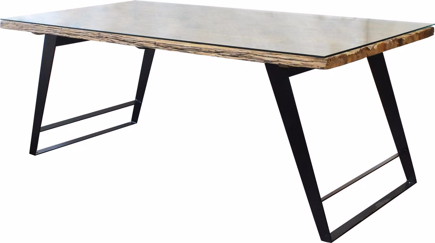 Milani Home - tavolo da pranzo fisso 200 x 100 x 77 cm, legno riciclato e vetro, stile industrial