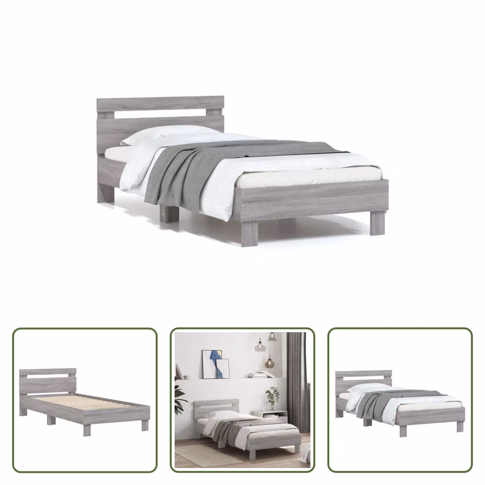 The Living Store Giroletto con testiera grigio Sonoma 90x200 cm in materiale ligneo