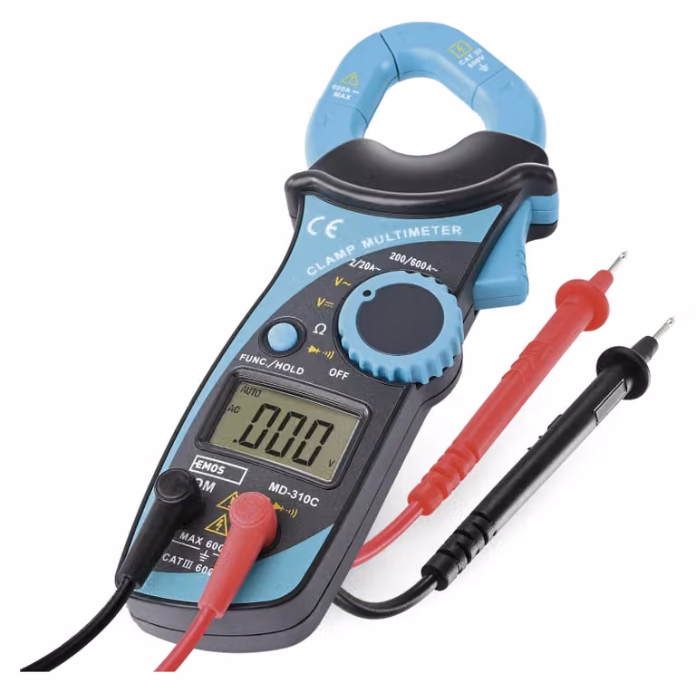 Multimetro a pinza digitale EMOS con custodia in pelle, misuratore di corrente a pinza, tester di tensione, voltmetro, multimetro per corrente alternata (AC) e continua (DC) con memoria, modello M0305N