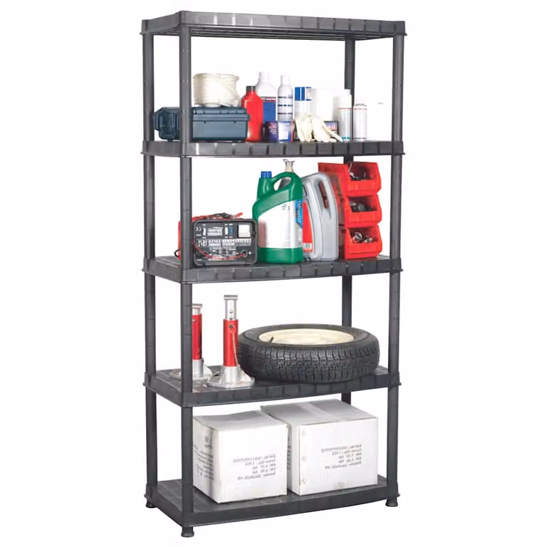 Scaffale a 5 Ripiani vidaXL Nero in Plastica L: 85 cm, P: 40 cm, H: 185 cm