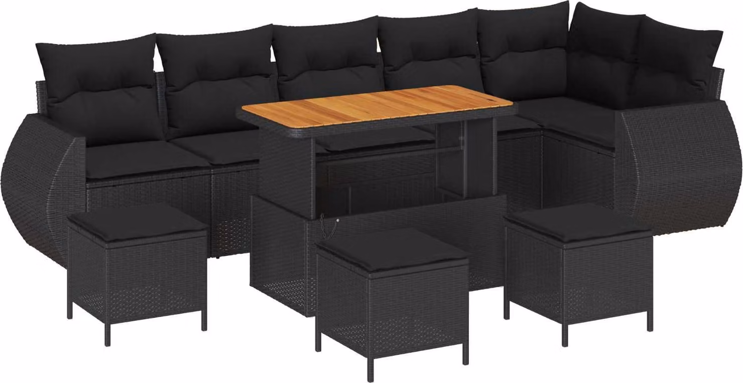 Set Divano da Giardino 10 pcs Nero polyrattan