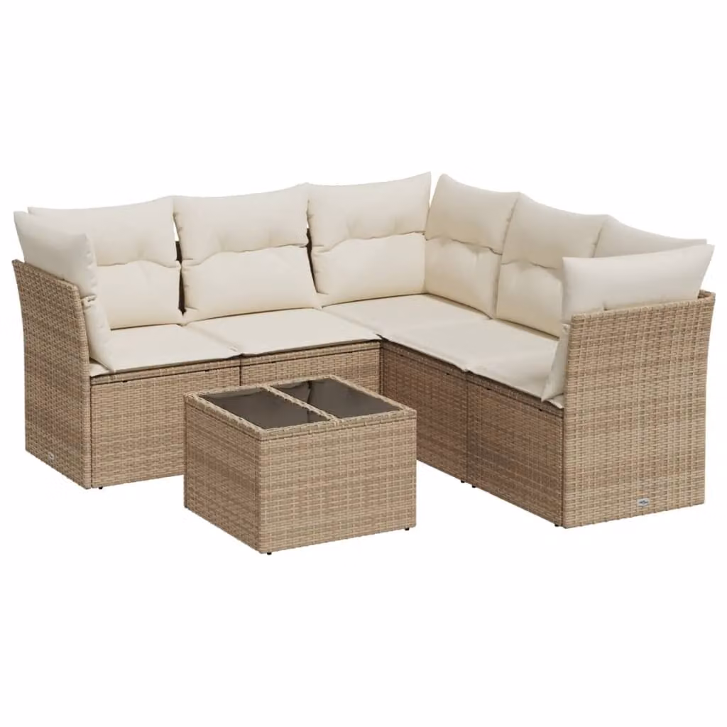 Set Divano da Giardino 6 pz con Cuscini Beige in Polyrattan