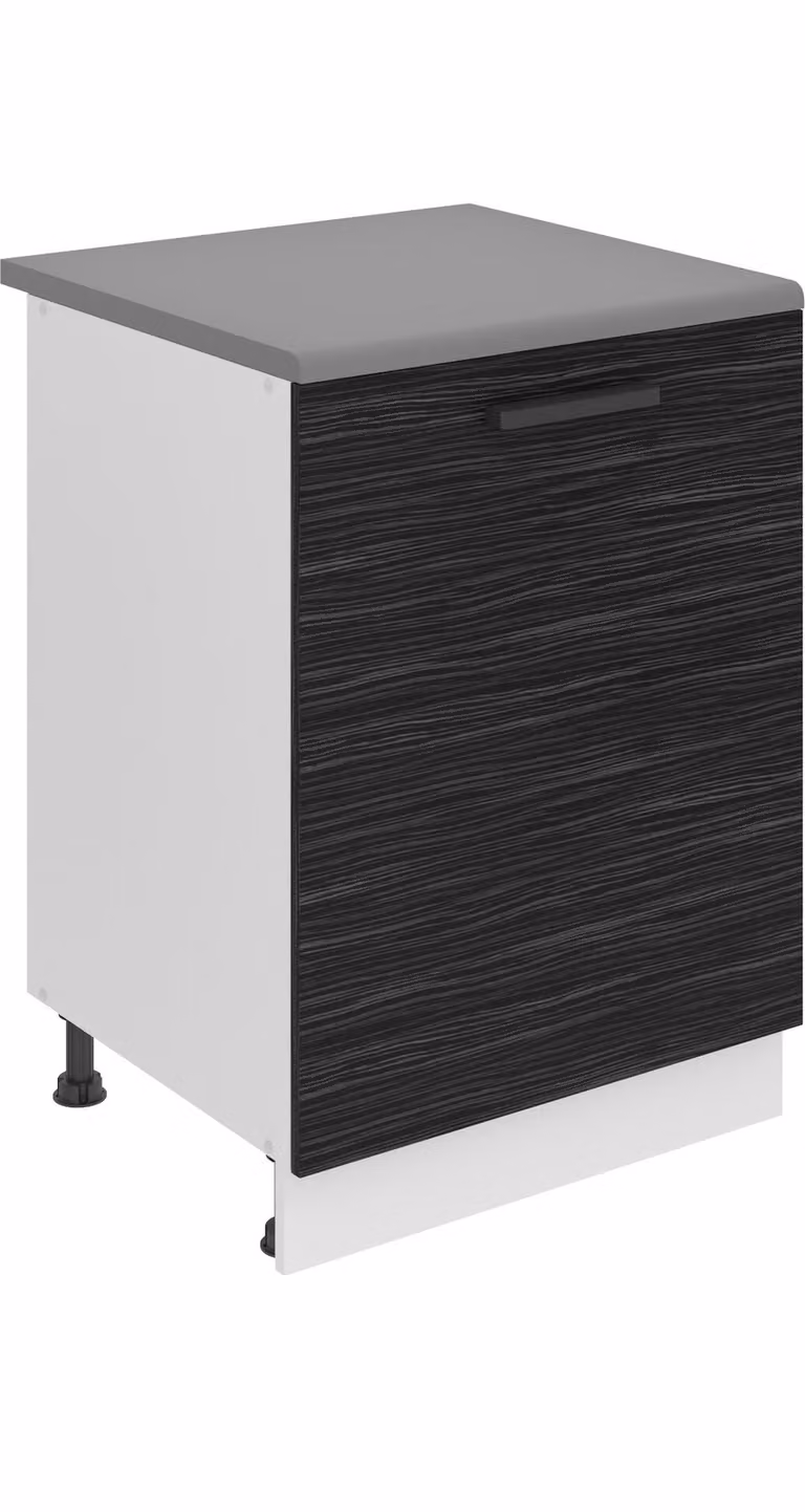 Base da cucina Belini, base da cucina larga 60 cm. Base per cucina SD con piano di lavoro. Mobile da cucina a 1 anta, ebano reale