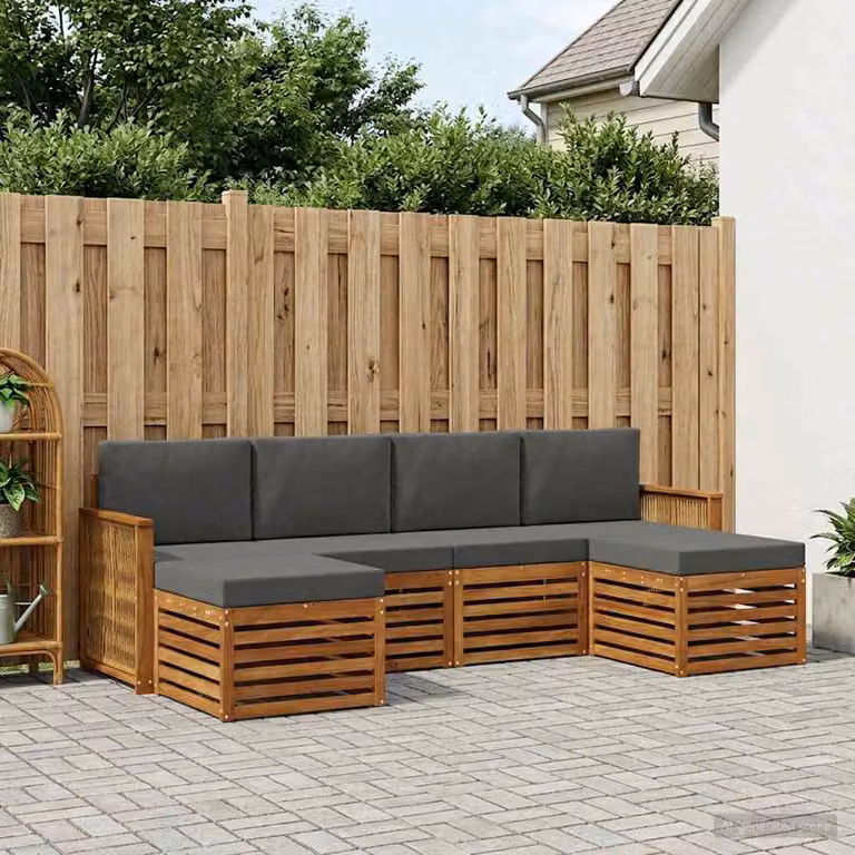 Set di divani da esterno vidaXL a forma di L in legno di acacia con cuscini, marrone e grigio