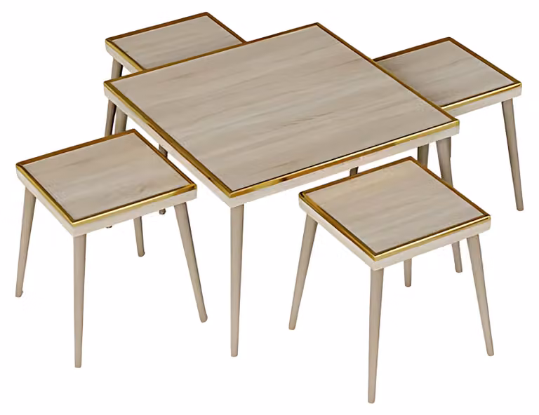Elegantes Wohnzimmer-Set in Beigem Holz und Edelstahl