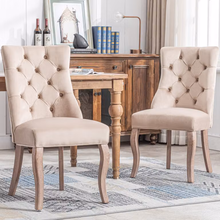 sedia da pranzo okwish (set, 2 pezzi) sedia, sedia a 4 gambe, schienale alto, struttura in legno massiccio, velluto beige