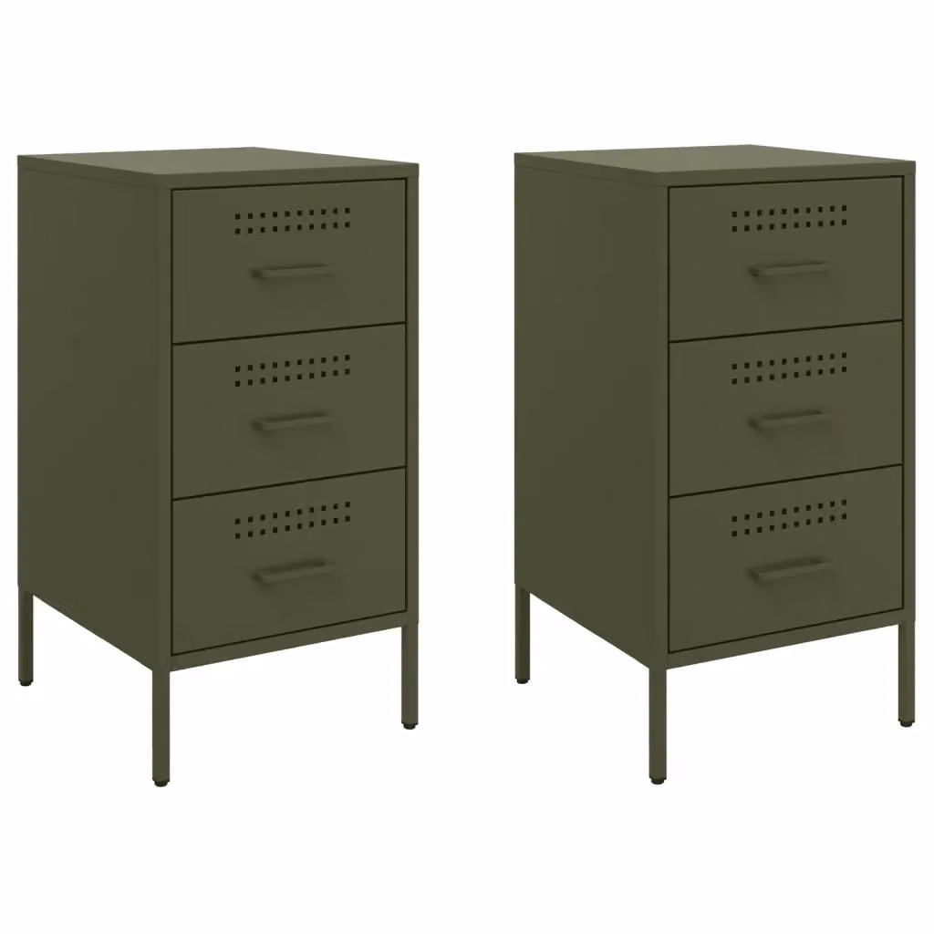 Set di 2 comodini vidaXL in metallo verde oliva, stile industrial, L 36 cm x P 39 cm x H 68 cm – 2