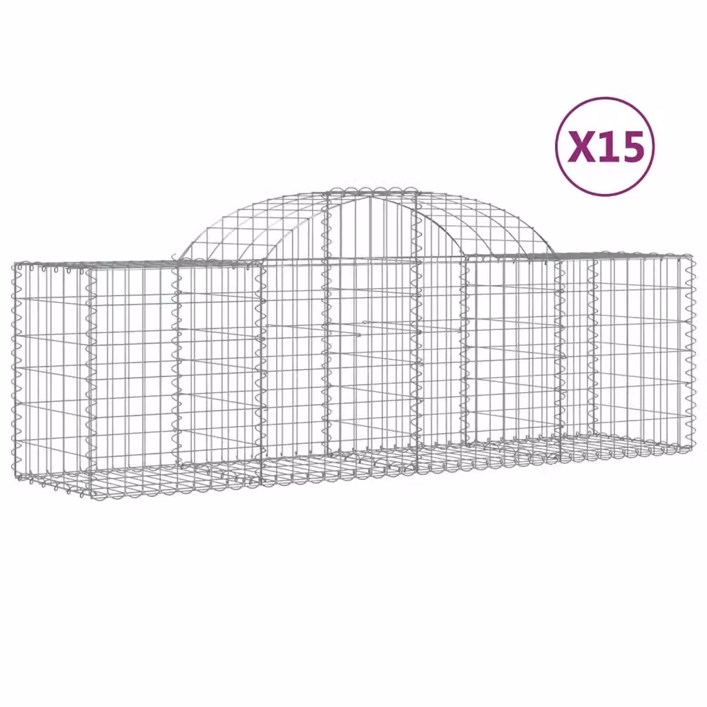 Set di 15 Cesti Gabbioni ad Arco vidaXL in Acciaio Zincato Argento L: 200 cm, P: 50 cm, H: 60-80 cm – 2