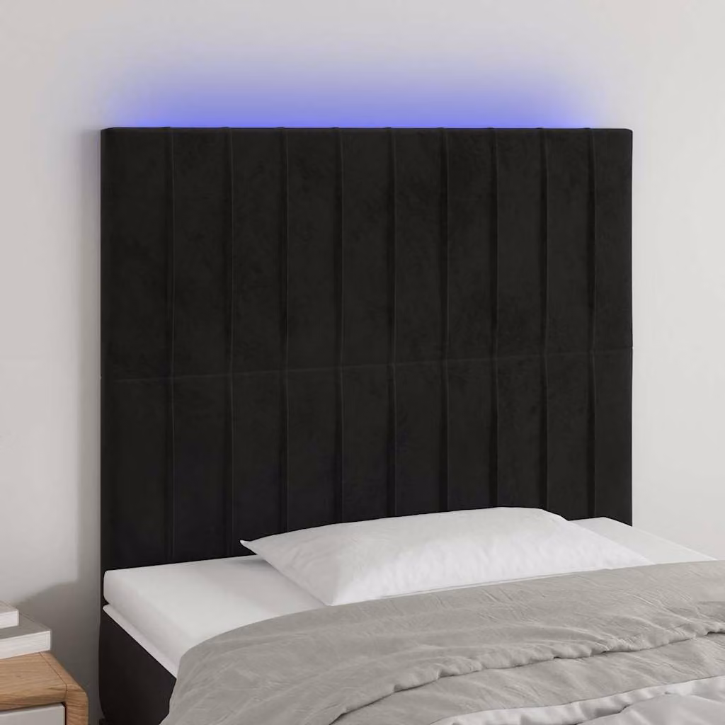 Testiera per letto vidaXL in velluto nero con illuminazione LED e porta di ricarica USB, L/P/H: 90 x 5 x 118/128 cm