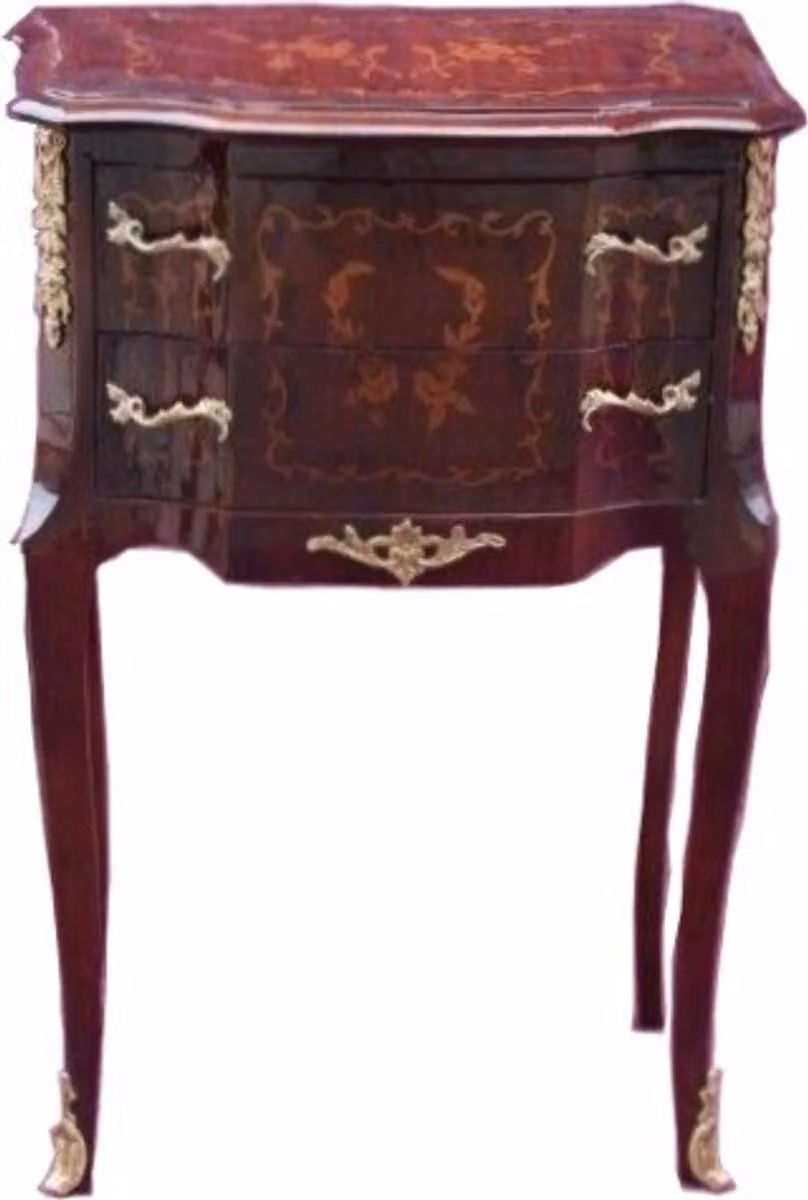 Casa Padrino cassettiera barocca a 2 cassetti con intarsi marroni H 79 cm, L 52 cm - modello mogano - comodino console