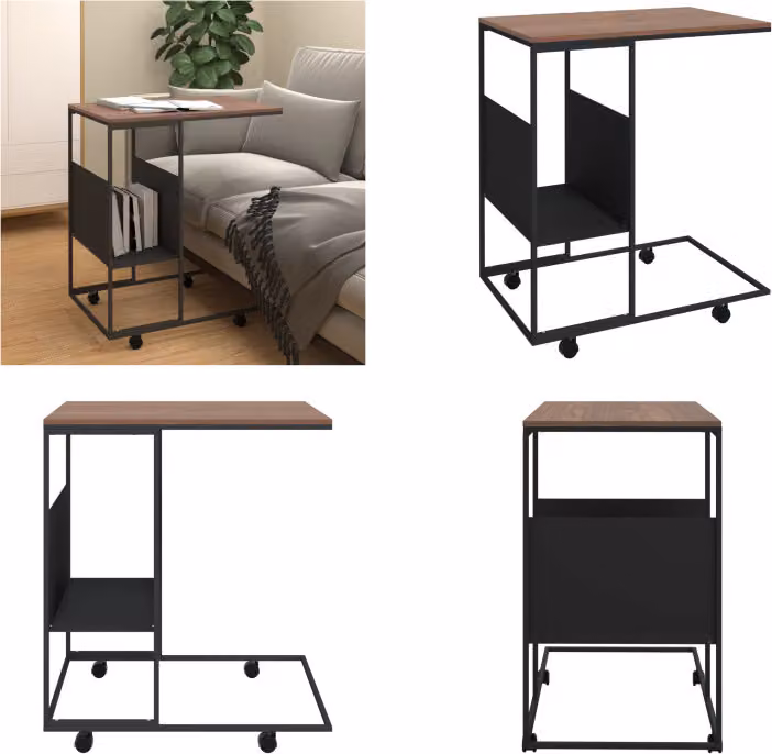 vidaXL Tavolino con rotelle Nero 55x36x63,5 cm Materiale a base di legno - Tavolino - Tavolini - Tavolino da caffè - Tavolino da divano