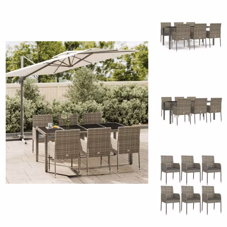 vidaXL set da pranzo da giardino 7 pezzi con cuscini in poly rattan grigio - Set di mobili da giardino