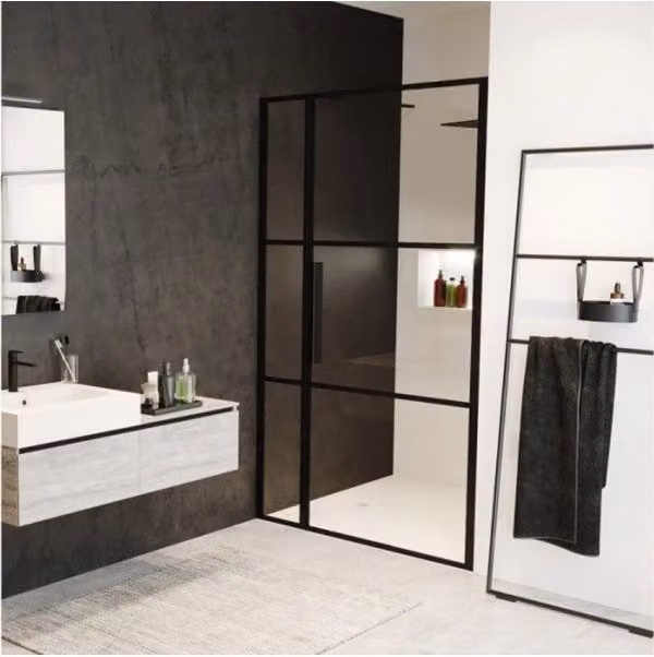 Porta doccia a battente in nicchia GRID 104 RIHO, rettangolare, vetro nero, L: 110 cm, H: 200 cm – 1