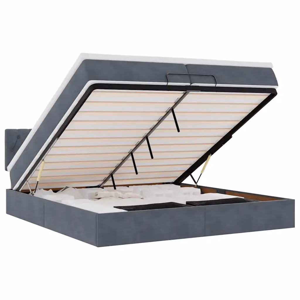 Letto con contenitore a sollevamento vidaXL in velluto grigio e bianco con illuminazione sottostante e porta USB L/P/H: 200 x 200 x 280 cm – 2