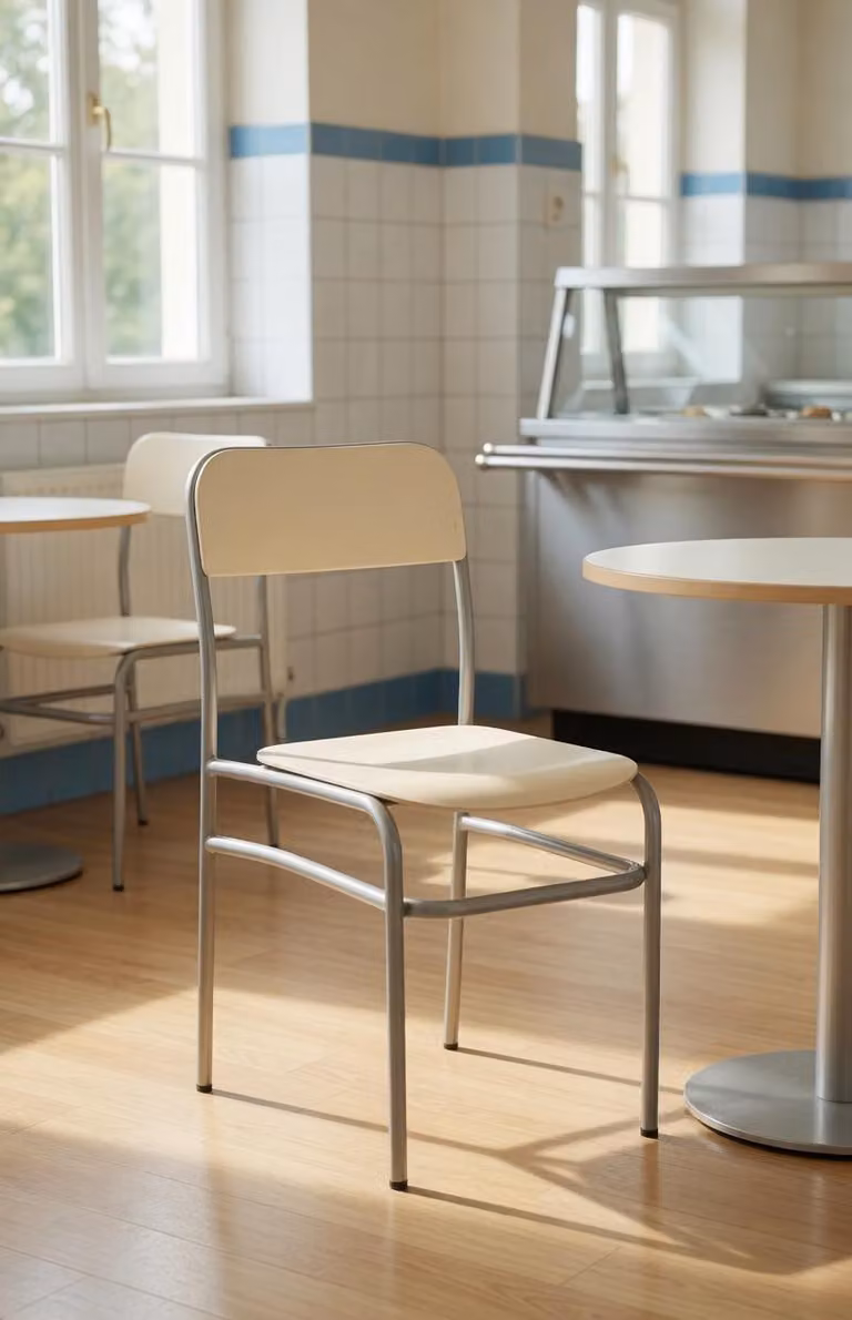 Sedia versatile color beige con robusta struttura in metallo e grande comfort