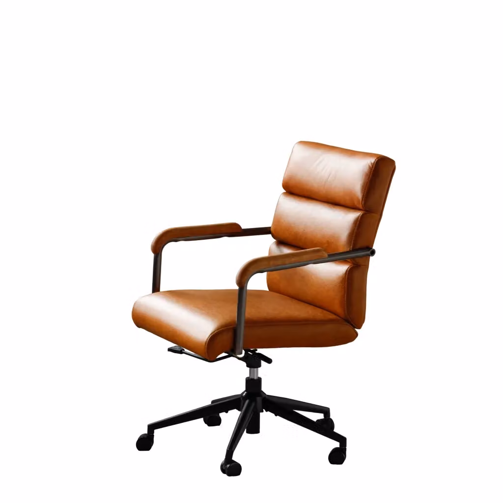Sedia da ufficio ergonomica Minimal in similpelle marrone con braccioli effetto rovere, girevole e con altezza regolabile – 2