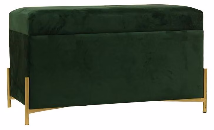 Cassa di legno verde scuro, rivestita in velluto, con gambe dorate