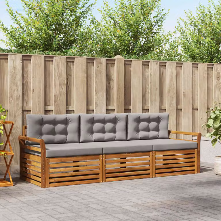 Set di divani da esterno vidaXL in legno di acacia con cuscini, beige e grigio