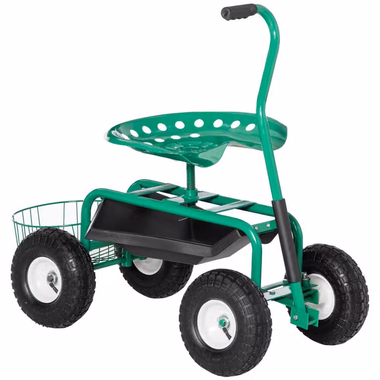 Carrello per il giardinaggio con sedile regolabile - Capacità di carico: 150 kg - Dimensioni: 81x44,5x46-59 cm - Materiale: metallo