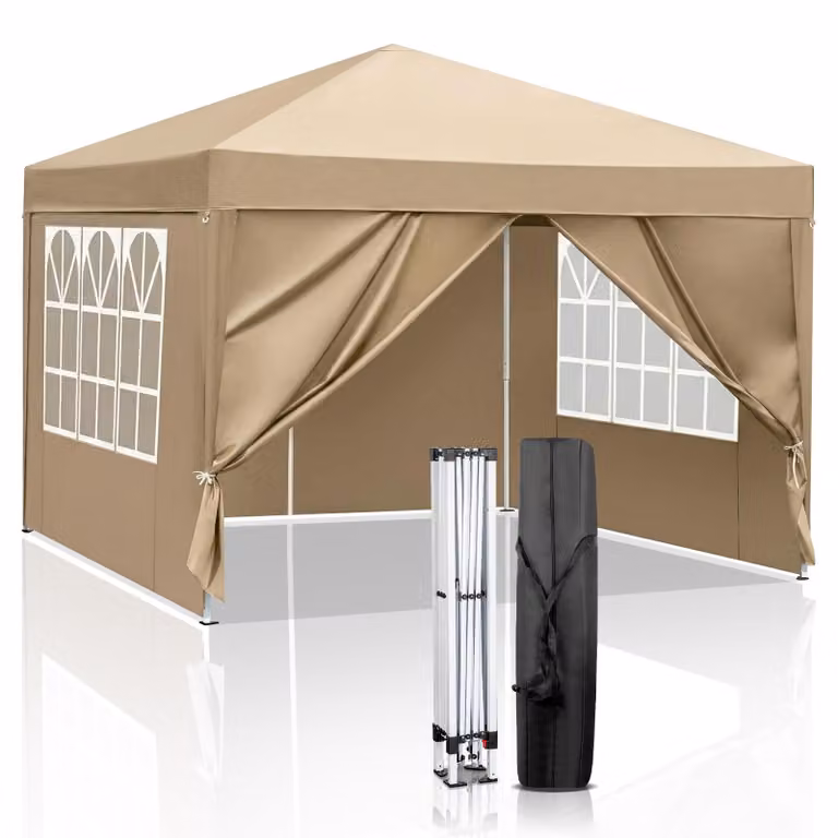 LEADZM - Gazebo pieghevole 3 x 3 metri, gazebo pop-up, impermeabile, tenda da giardino, protezione UV 50+, gazebo e tende per feste, tenda con 4 lati, color kaki