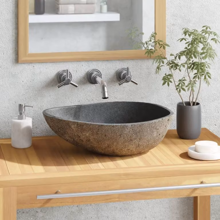 The Living Store Lavabo in pietra di fiume ovale 37-46 cm