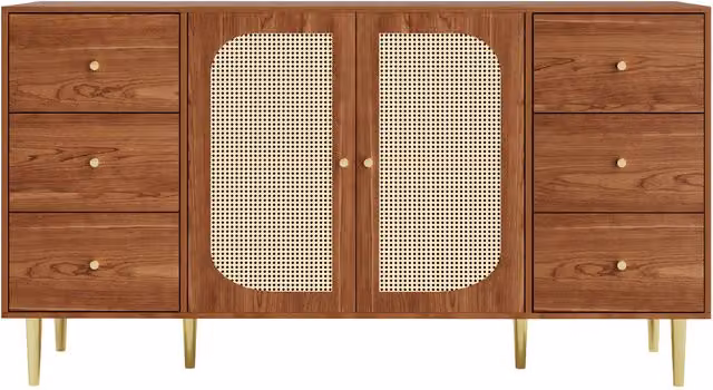 Credenza moderna Aosom in rattan e MDF marrone con cassetti per cucina e soggiorno L/P/H: 160 x 40 x 90 cm – 1