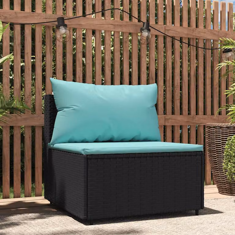 vidaXL Divano Centrale da Giardino in Polyrattan Nero con Cuscini Blu e Turchese